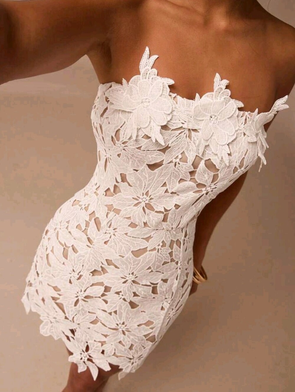 Elegant Women White Floral Summer Weddimg Guest Dress,Water-Soluble 3D Flower